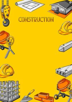 Background design with housing construction items. Industrial repair or building Ilustración de archivo