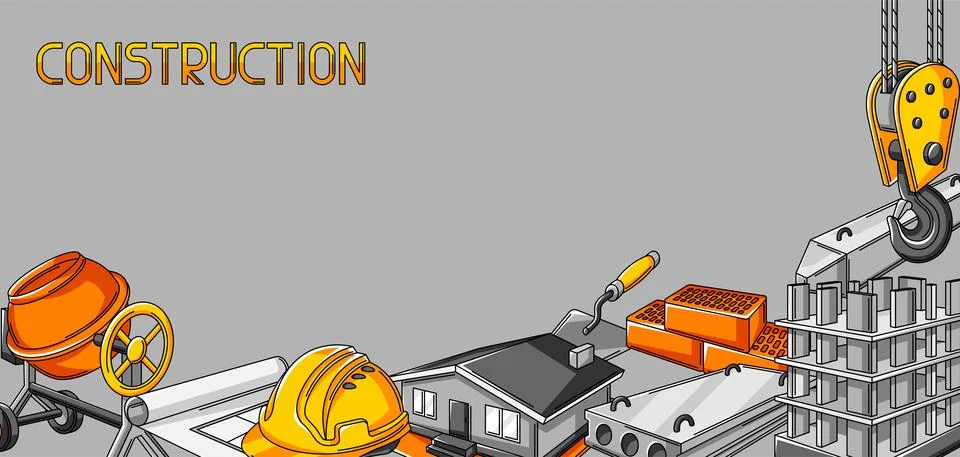 Background design with housing construction items. Industrial repair or building Ilustración de archivo