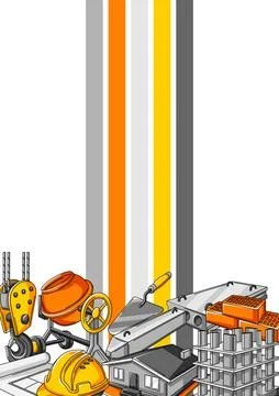 Background design with housing construction items. Industrial repair or building Illustrazione stock