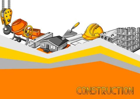 Background design with housing construction items. Industrial repair or building Illustrazione stock