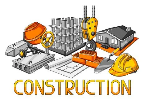 Background design with housing construction items. Industrial repair or building Illustrazione stock