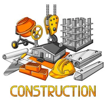 Background design with housing construction items. Industrial repair or building Illustrazione stock
