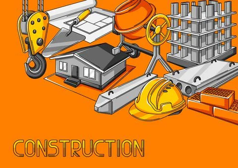 Background design with housing construction items. Industrial repair or building Illustrazione stock