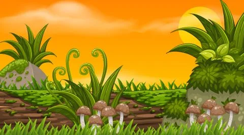 Background design of landscape with park at sunset Illustrazione stock