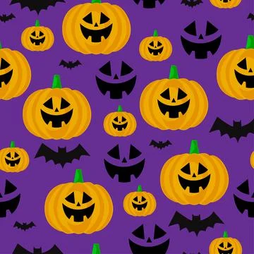 Background design with a seamless Halloween pattern with a pumpkin lantern Stock Illustration