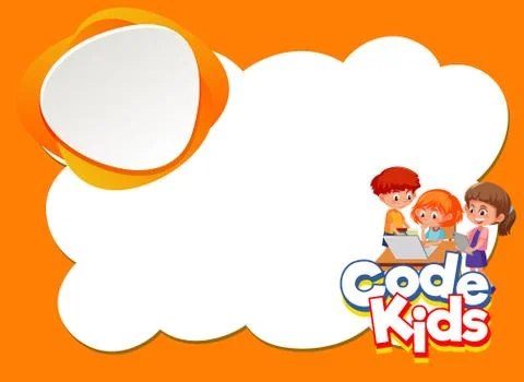 Background design template with children using computer Illustrazione stock