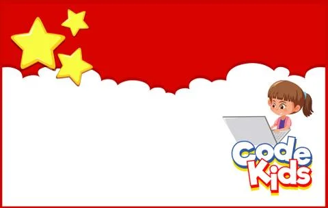 Background design template with girl using computer Stock-Illustration