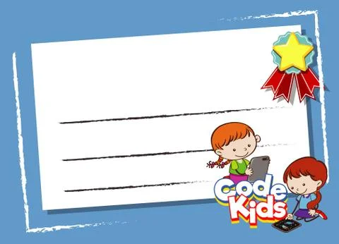 Background design template with kids using computer Stock-Illustration