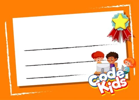 Background design template with kids using computer Stockillustratie