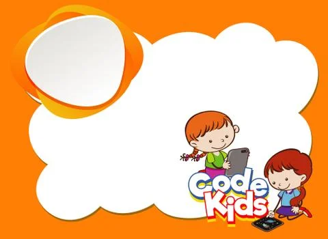 Background design template with kids using computer Illustrazione stock