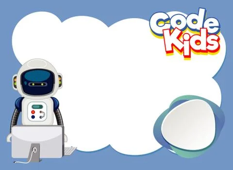 Background design template with robot and computer Stock Illustration