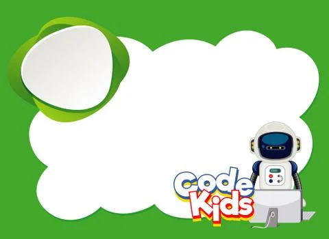 Background design template with robot on green frame Stock Illustration