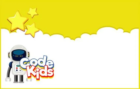 Background design template with robot on yellow wall Stock Illustration