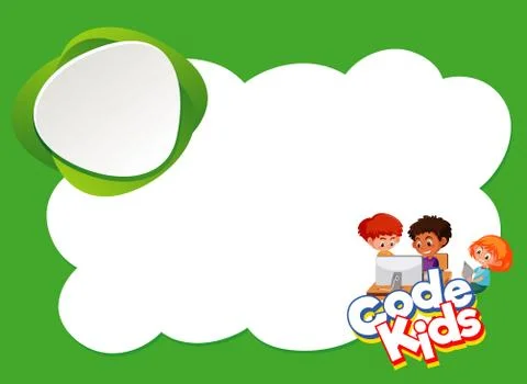 Background design template with three kids on computer 스톡 일러스트