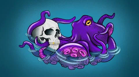 Background on the desktop colored bright octopus with a skull Stock-Illustration