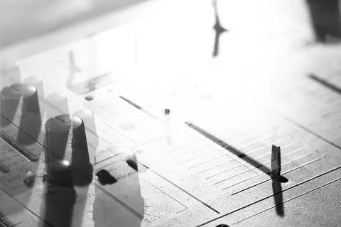 Background of details elements and switches of a musical DJ keypad Stock Photos