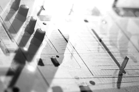 Background of details elements and switches of a musical DJ keypad Stock Photos