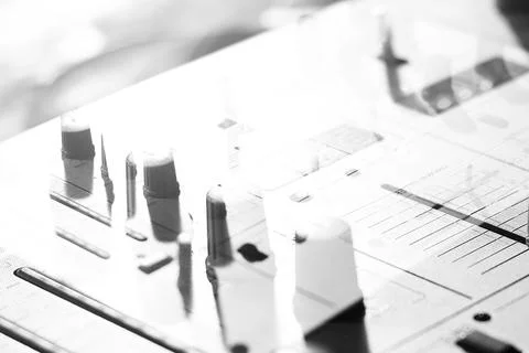 Background of details elements and switches of a musical DJ keypad Foto stock