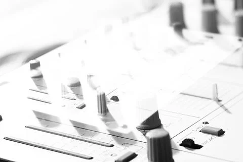 Background of details elements and switches of a musical DJ keypad Foto stock