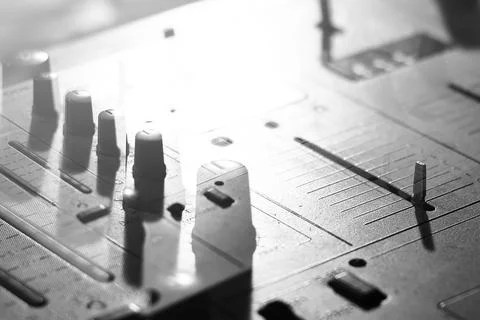 Background of details elements and switches of a musical DJ keypad Foto stock