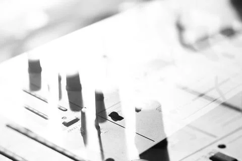 Background of details elements and switches of a musical DJ keypad Foto stock
