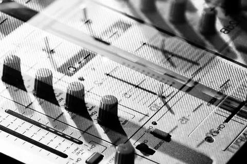 Background of details elements and switches of a musical DJ keypad Foto stock