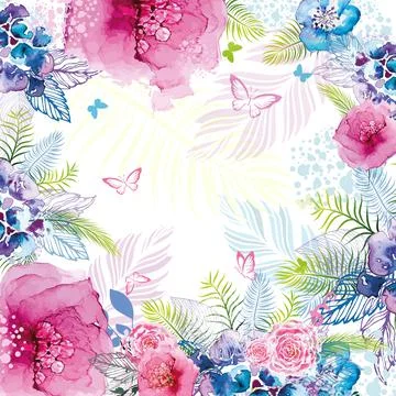 Background with different beautiful flowers with place for text. Vector illus Stock Illustration