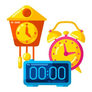 Background with different clocks. Stylized icons for design and applications. Illustrazione stock