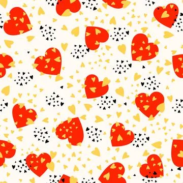 Background with different colored confetti hearts for valentine time. Seamless Stock Illustration