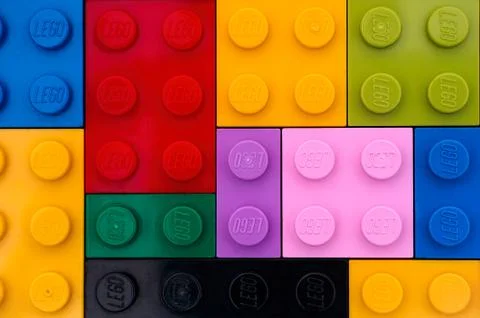 Background of different colors Lego bricks. Stock Photos