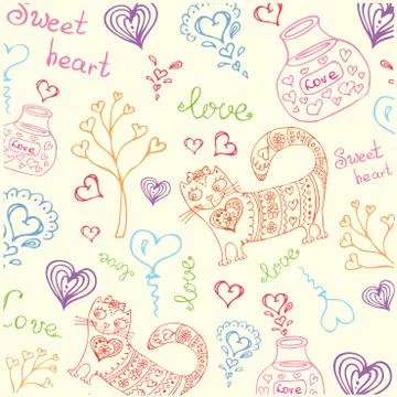 Background with different cute animals and objects Stock-Illustration