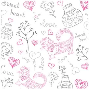 Background with different cute animals and objects Illustrazione stock