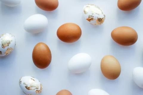 Background of different eggs on a white background. 写真素材