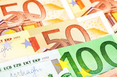 Background from different euro banknotes close up Stock Photos