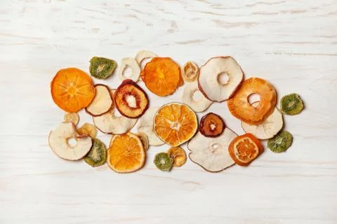 Background with different fruit chips Stock Photos