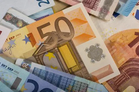Background of different paper eurobond notes as part of the trading system 스톡 사진