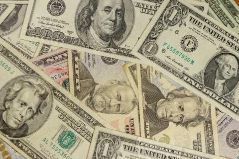Background of different us dollar banknotes Stock Photos