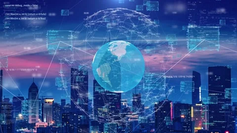 Background of digital information network elements in smart Earth Science an Stock Footage 155870533