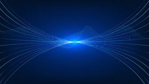 Background digital wave patterns and glowing particle lines, representing d.. Ilustración de archivo