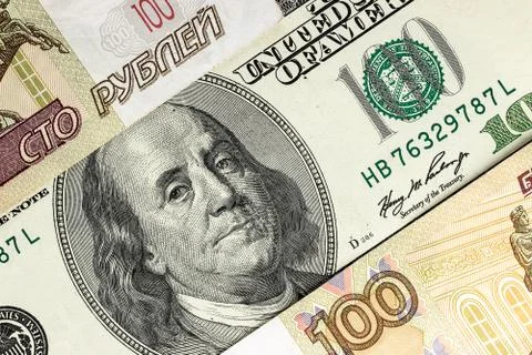 Background from dollars and rubles Stock Photos