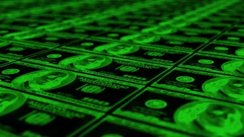 A background of dollars with a green inversion effect. 4K video Video stock 347119455