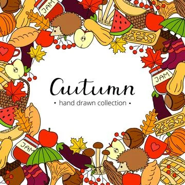 Background with doodle autumn items. イラスト素材