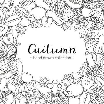 Background with doodle autumn items. Stock Illustration