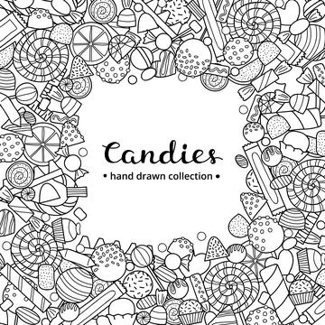 Background with doodle candies. Stock Illustration