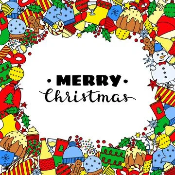 Background with doodle Christmas items. Stock Illustration