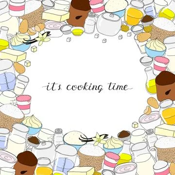 Background with doodle cooking ingredients. 스톡 일러스트