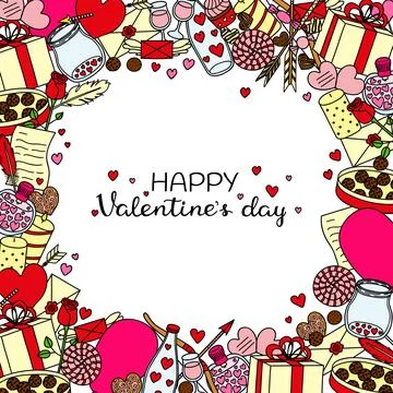 Background with doodle items for Valentine s day. Stock Illustration