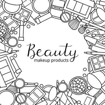 Background with doodle makeup products. Stock-Illustration