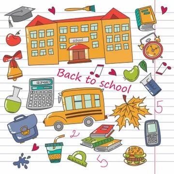 Background Doodle school theme Stock Illustration