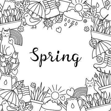 Background with doodle spring items. Stock-Illustration